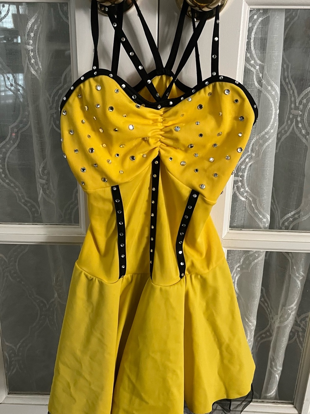 Yellow and Black Rhinestone Dance Costume Dress - Preteen GUC - Picture 4 of 6